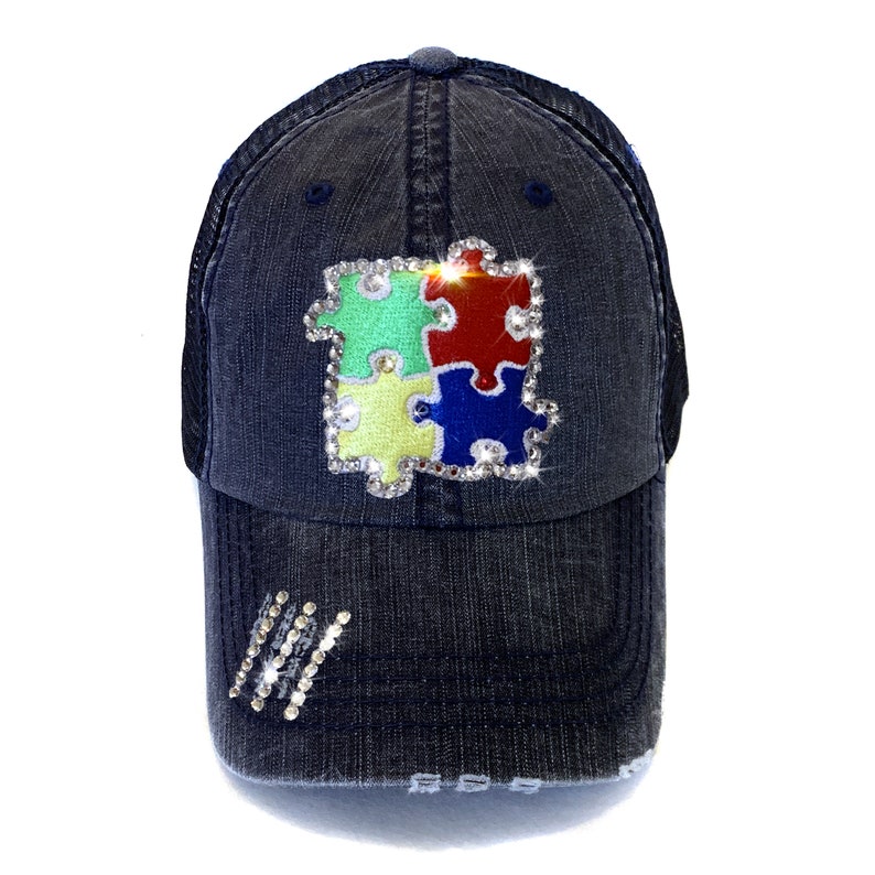 Autism Hat Autism Teacher Gift Autism Awareness Symbol Puzzle Piece Blue Denim Trucker