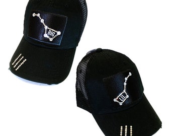 Big Little Reveal - Sorority Big Little Gift with Personalized Big Dipper and Little Dipper on Black Trucker or Baseball Hat - Bling