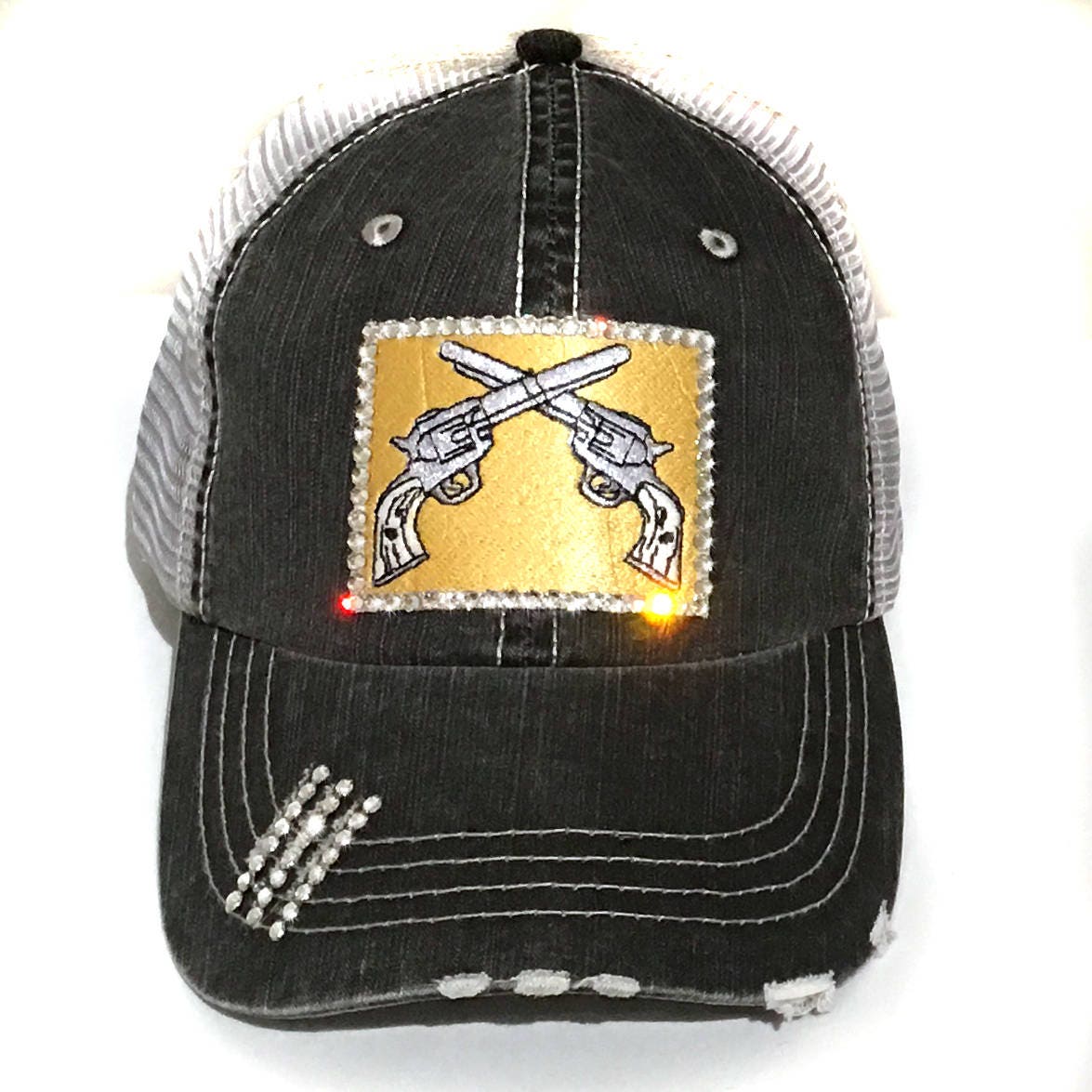 Double Pistol Bling Hat Gun Trucker Swarovski Etsy