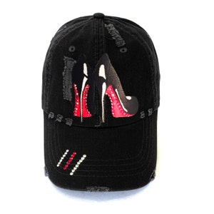 Christian Louboutin Hat Trucker Hat with Crystals Illustration only Elivata Brand Black Ball Cap