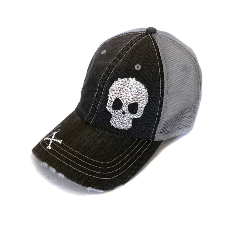 Human Skull Hat for Women Crystal Skull Black Baseball Cap