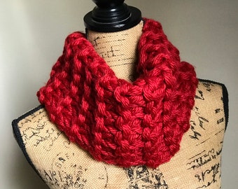 Chunky Cowl - Outlander Inspired Bright Red Hand Knit Scarf - Infinity Scarf - Knit Cowl Scarf - Knit Circle Scarf