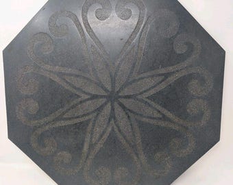 Vintage Mid Century Modern Carved Slate Table Top Trivet Plaque 20"