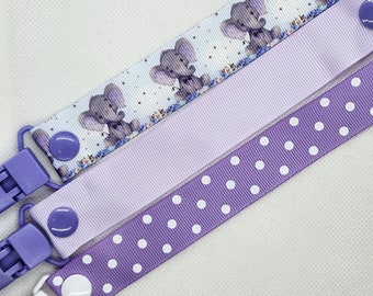 LILAC ELEPHANT  3 PACK - Dummy Clip/Pacifier Clip/Dummy Clips / Clip