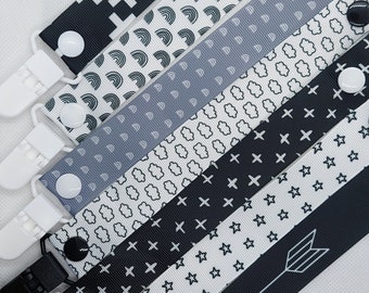 MONOCHROME/BLACK/WHITE Grey - Dummy Clip / Pacifier Clip / Dummy Clips / Clip / Chain