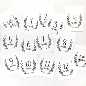 Cartes mensuelles d’étape de bébé - Couronne botanique - Calligraphie moderne - imprimable