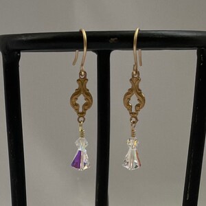 Handmade earrings with Swarovski crystals vintage gold-plated links and gold-plated ear wires