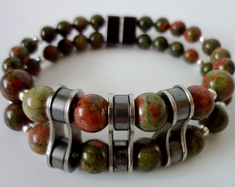 Unakite double strand bicycle chain link bracelet, bicycle jewelry, cycling gift, bike part bracelet