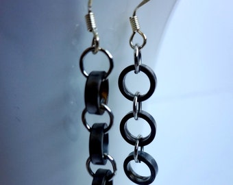 Recycled Bike Chain Roller/Bushings Earrings, Bicycle Jewelry, Bike Dangle Earrings, Women's Cycling Gifts