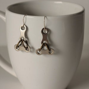 Recycled Bicycle chain link earrings, bicycle jewelry, dangle earrings, women&#39;s cycling gifts, bike part jewelry