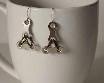 Recycled Bicycle chain link earrings, bicycle jewelry, dangle earrings, women's cycling gifts, bike part jewelry