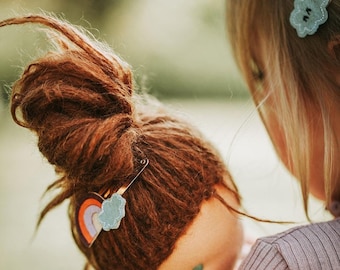 4 hair clips bird rainbow cloud