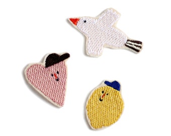 Mini Patches Bird, Heart, Lemon with Face | Anna Katharina Jansen/halfbird | fair, vegan, made in Germany