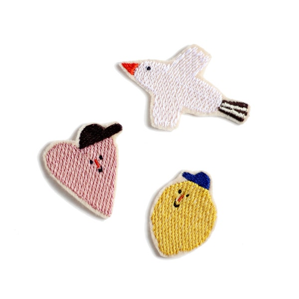 Mini Patches Bird, Heart, Lemon with Face | Anna Katharina Jansen/halfbird | fair, vegan, made in Germany