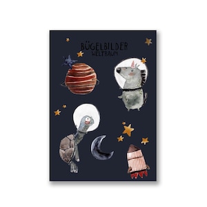 Stirare le immagini Imposta spazio | Unicorno, tartaruga, pianeti, luna, razzo e stelle