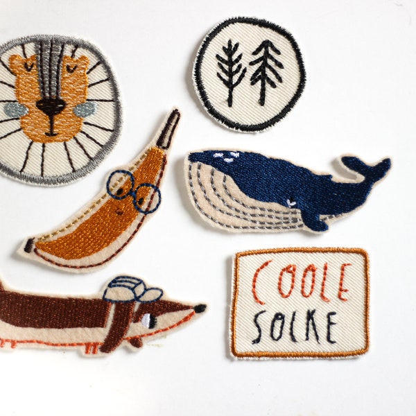 Patchs thermocollants | Patch banane, teckel, lion, baleine, chaussette cool, arbres