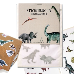 Juego de pegatinas de dinosaurios | Papel reciclado | 2 hojas de pegatinas