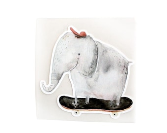 Ironing picture elephant on skateboard