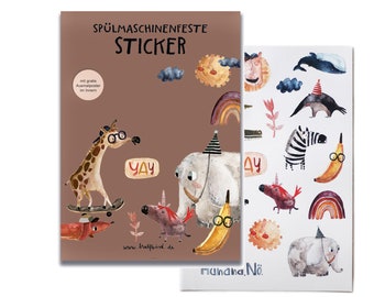 Dishwasher-safe stickers | Animals, birthday motif, yay