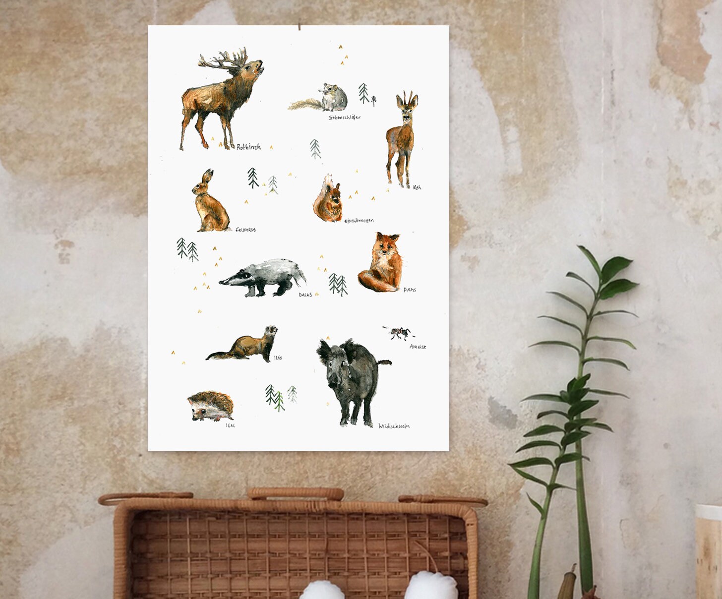 Forest Animals Poster Learning Poster Art Print Watercolor Etsy