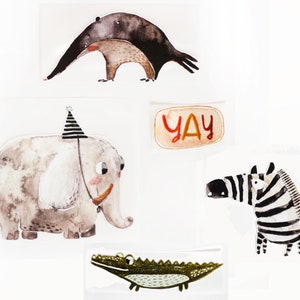 Patches para passar a ferro elefante, crocodilo, tamanduá, yay, zebra Motivo aquarela para passar a ferro