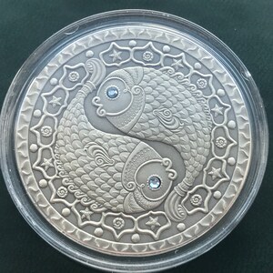 Pisces Zodiac of the Sign 20 Roubles Silver Coin With Crystal . Great gift . Zodiac sign , silver Weight: 28,28 g