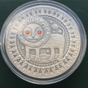 Leo Zodiac of the Sign 20 Roubles Silver Coin With Crystal . Great gift . Zodiac sign , silver Weight: 28,28 g