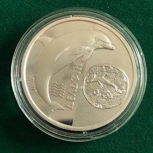 Dolphin, Fauna monuments of culture,  in Box . Great gift , silver Weight: 1/2 OZ Commemorative coin  of Ukraine , animal