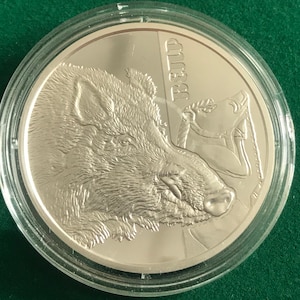 Boar , Fauna monuments of culture,  in Box . Great gift , silver Weight: 1/2 OZ Commemorative coin  of Ukraine , animal