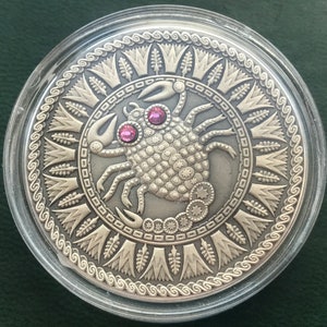 Scorpio Zodiac of the Sign 20 Roubles Silver Coin With Crystal . Great gift . Zodiac sign , silver Weight: 28,28 g