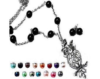 Charm Necklace Earring Set silver butterfly choose color pearl and clip on or pierced fittings