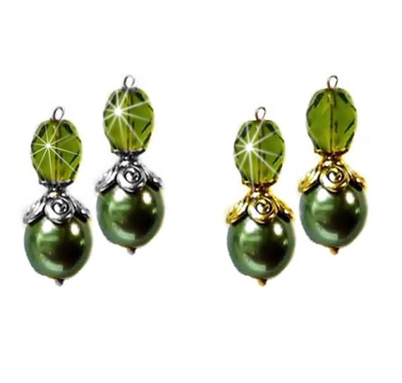 Boucles D'oreilles Clip Vert Et Cristal - Goutte Pendante, Plaque Argentée, Occasion