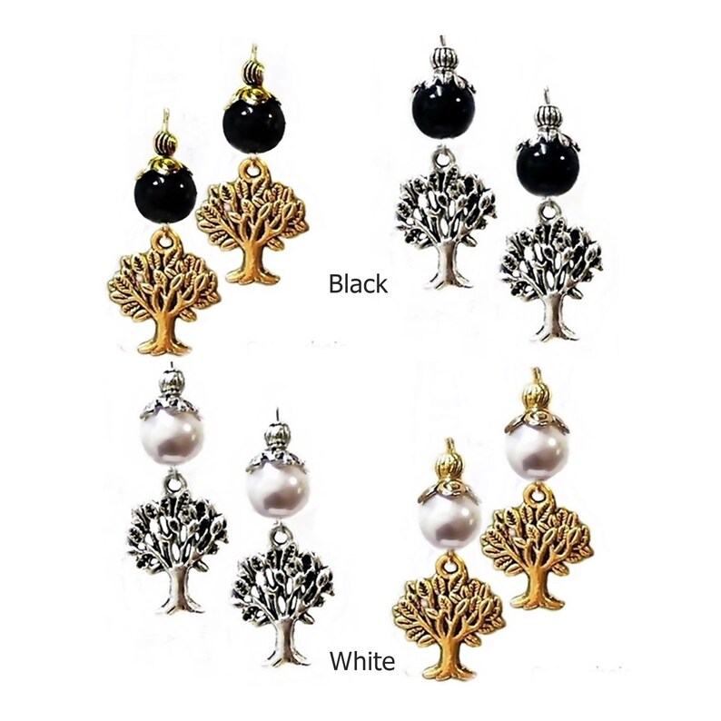 Earrings Tree of Life charm silver choose color pearl clip on or pierced gold Earrings Tree of Life charm silver choose color pearl clip on or pierced gold
