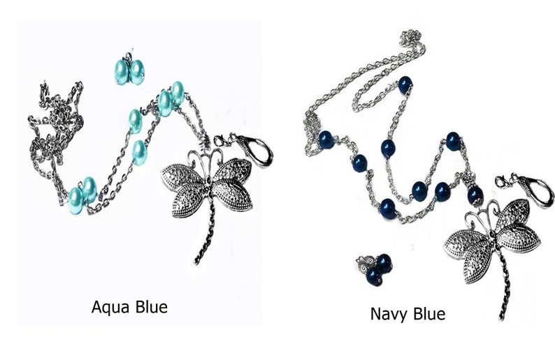 Beaded Lanyard chain necklace choose color pearl silver dragonfly Work ID badge holder
