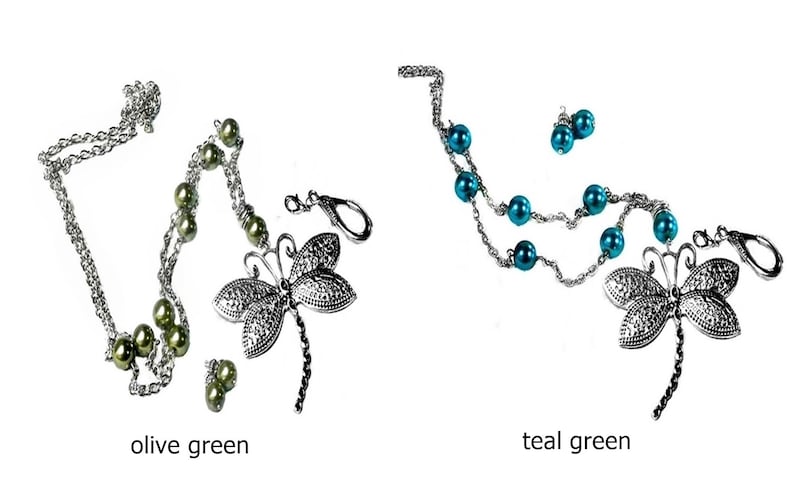 Beaded Lanyard chain necklace choose color pearl silver dragonfly Work ID badge holder