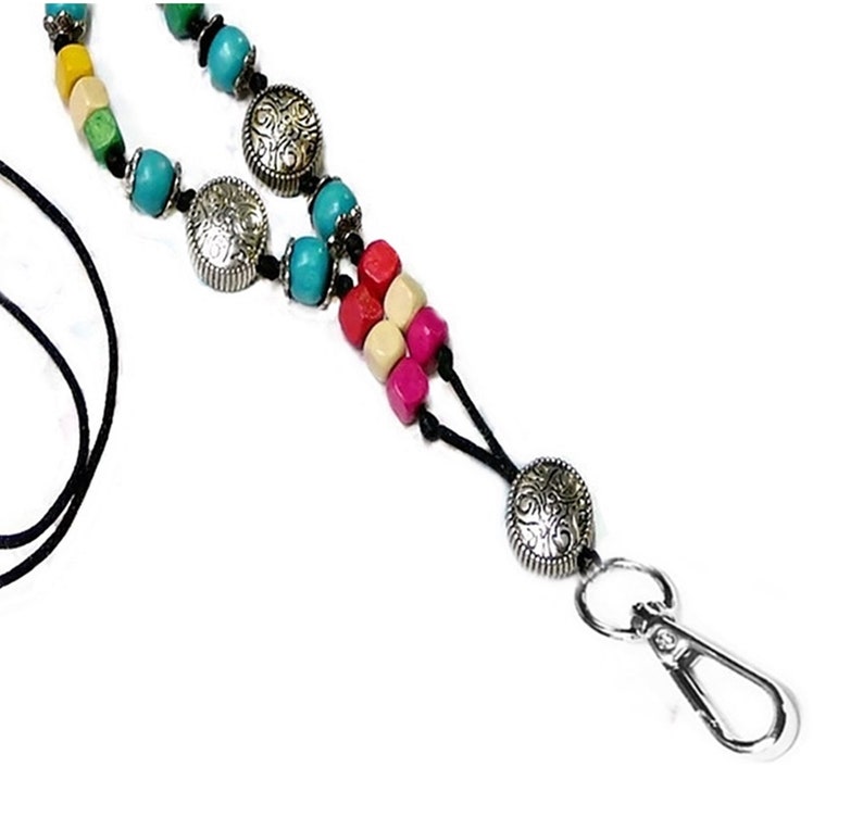 Cord Lanyard necklace,security teachers id badge keys holder Bright Rainbow Wood beads