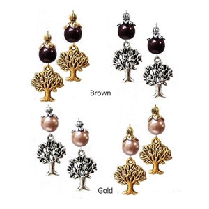 Earrings Tree of Life charm silver choose color pearl clip on or pierced gold Earrings Tree of Life charm silver choose color pearl clip on or pierced gold
