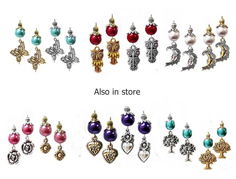 Earrings Tree of Life charm silver choose color pearl clip on or pierced gold Earrings Tree of Life charm silver choose color pearl clip on or pierced gold