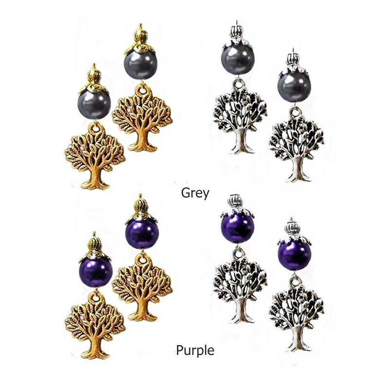 Earrings Tree of Life charm silver choose color pearl clip on or pierced gold Earrings Tree of Life charm silver choose color pearl clip on or pierced gold