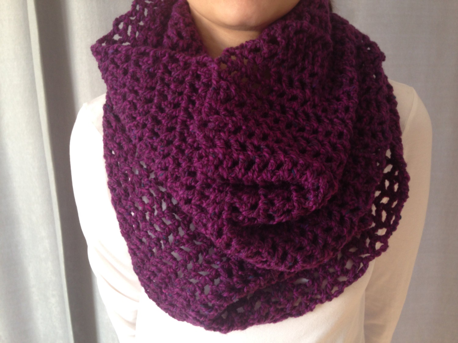Crochet Circle Scarf Purple Scarf Crochet Lady Scarf Long Etsy
