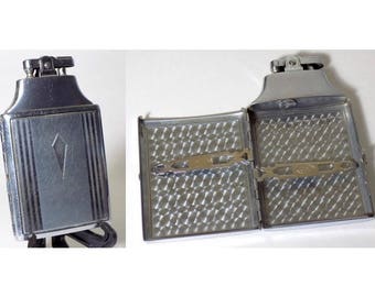1950s Ronson Cigarette Case / Lighter Combo, Working Ronson Mastercase, Silver with Diamond Box, Collectible / Great Gift Idea