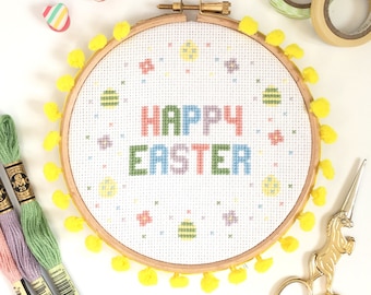 Happy Easter Cross Stitch PDF Pattern For Beginners - Modern, fun and easy