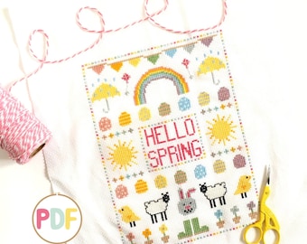 Hello Spring Modern Cross Stitch Pattern - PDF Download