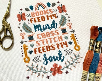 Cross Stitch Feeds my Mind, Books Feed my Soul PDF Cross Stitch Pattern