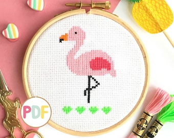 Flamingo PDF Counted Cross Stitch Pattern For Beginners