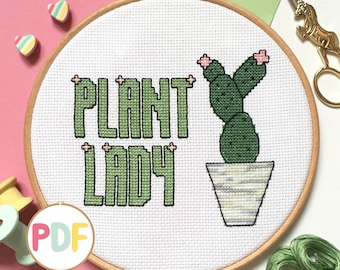 Plant Lady Cross Stitch Pattern - PDF download - Modern Pattern