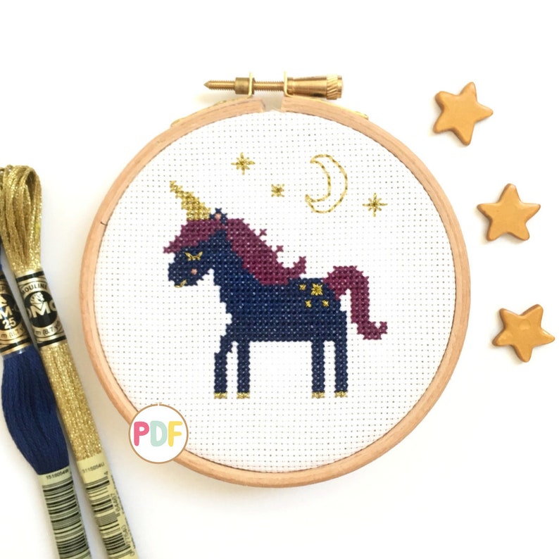 Sleepy Unicorn PDF Cross Stitch Pattern Instant Download image 1