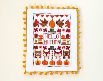 Hello Autumn (Fall) PDF Cross Stitch Pattern