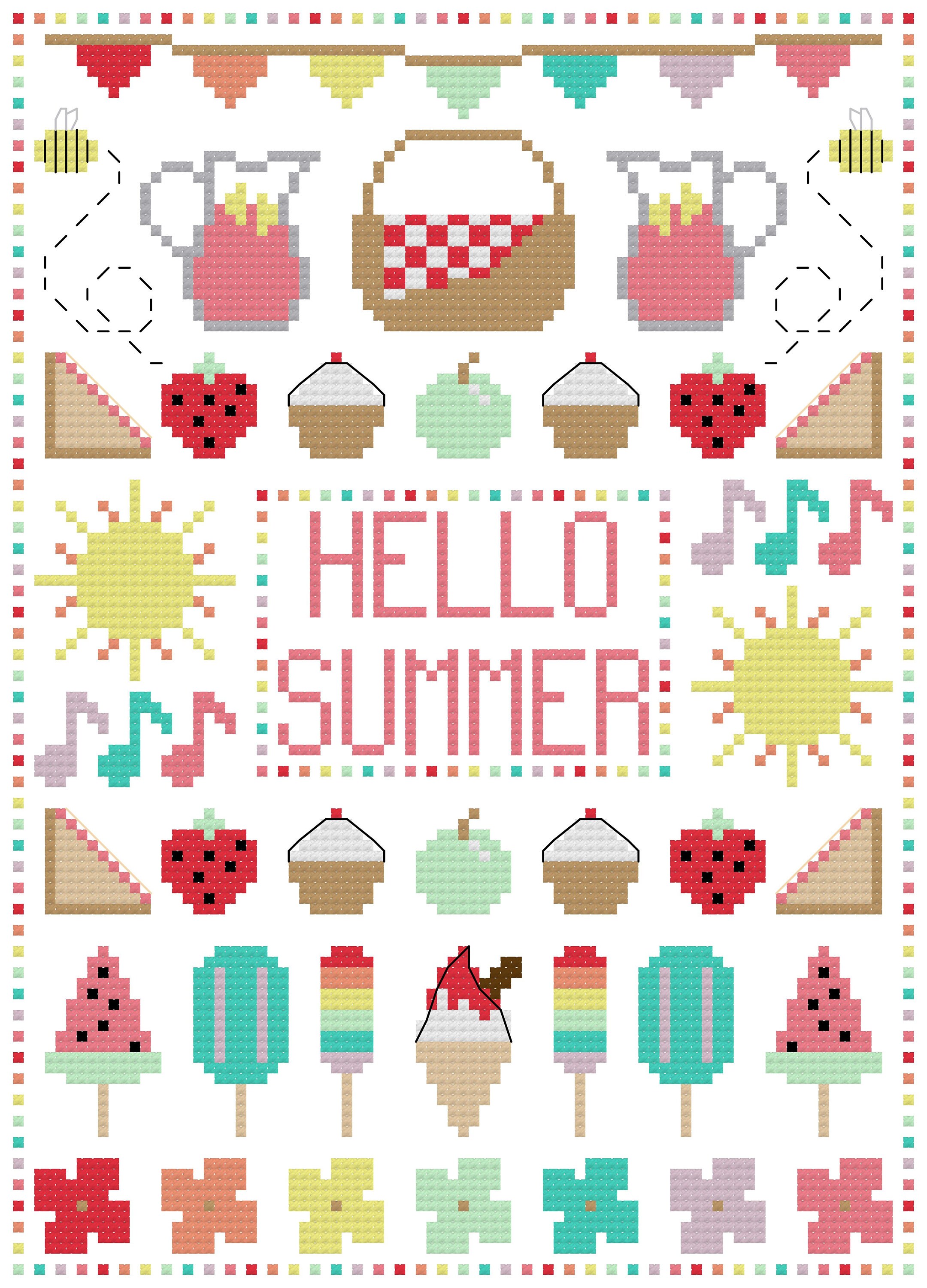 PDF Hello Summer Modern Cross Stitch Pattern for Beginners - Etsy