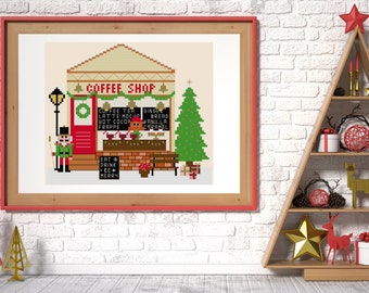 Cross Stitch Christmas Coffee Shop Pattern PDF Download